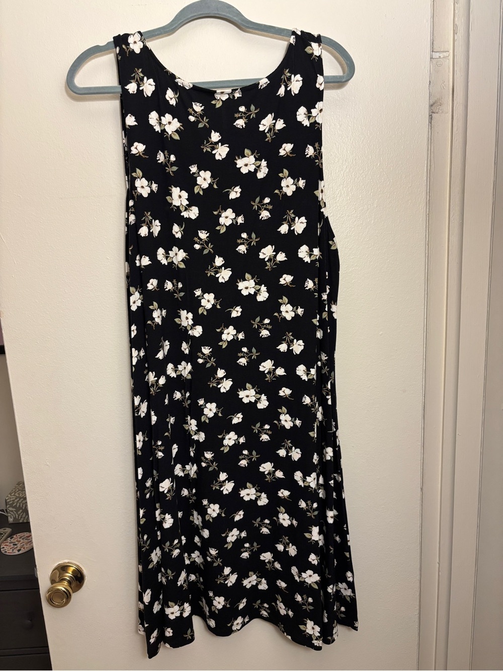 Old Navy Black Floral Sleeveless A-Line Dress with White Blossoms
